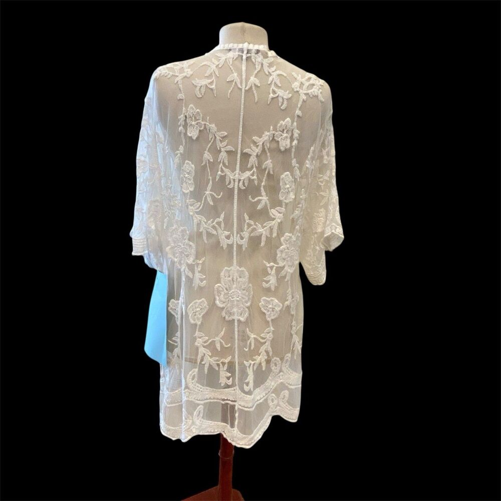 Sundance NEW Sheer Lacy Long Duster Floral Boho Romantic Fairy Festival Beachy S